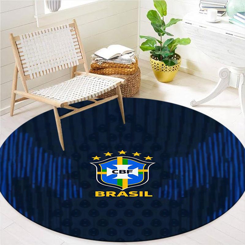Brazil National Football Team Round Area Rug,Carpet Rug for Living Room Bedroom Sofa Playroom Decor,Non-slip Floor Mat