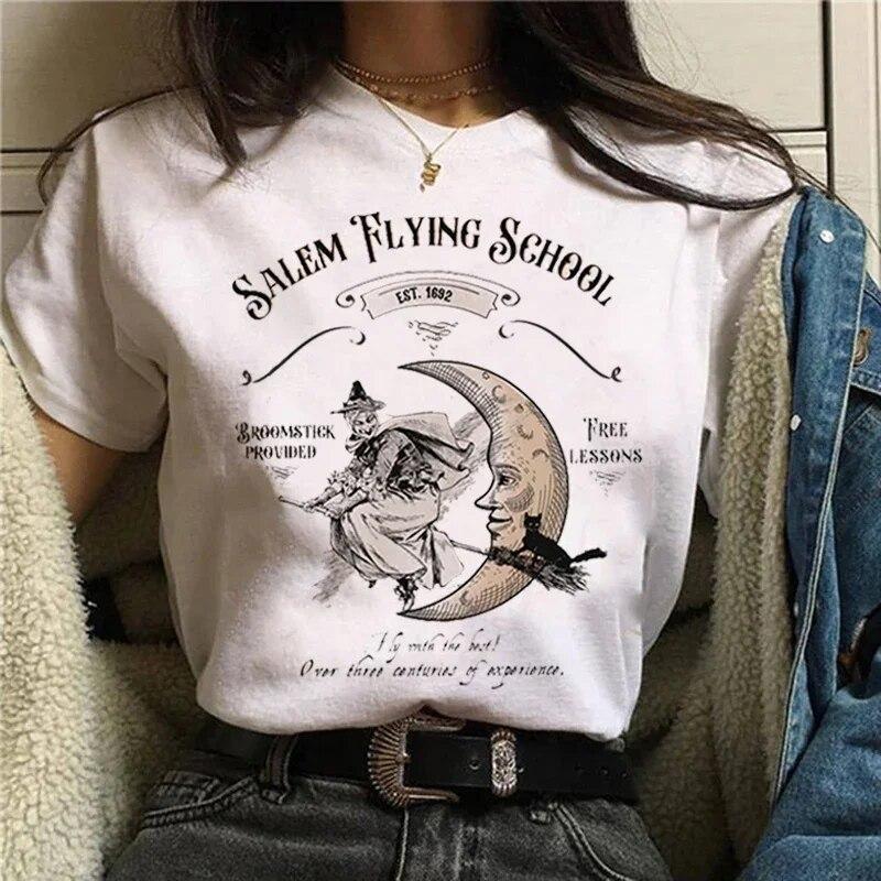 T-shirts Sweet Women Fashion Salem Print Aesthetic Clothes Graphic Unisex Tshirt Top Cartoon Lady Casual FeUnisex Tee Clothing Women