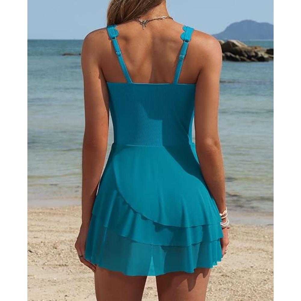 Charmoleaks Women One Piece Swimdress Tummy Control Swimsuits Full Coverage Bathing Suit Modest Mesh Sheer Swim Skirt