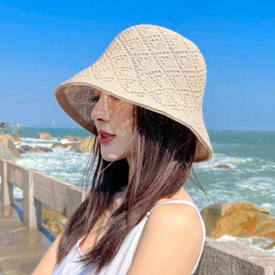 Korean-style hollow bucket hat, versatile for spring and summer, popular for outings, foldable, Japanese-style, large brim, sun protection, sunshade