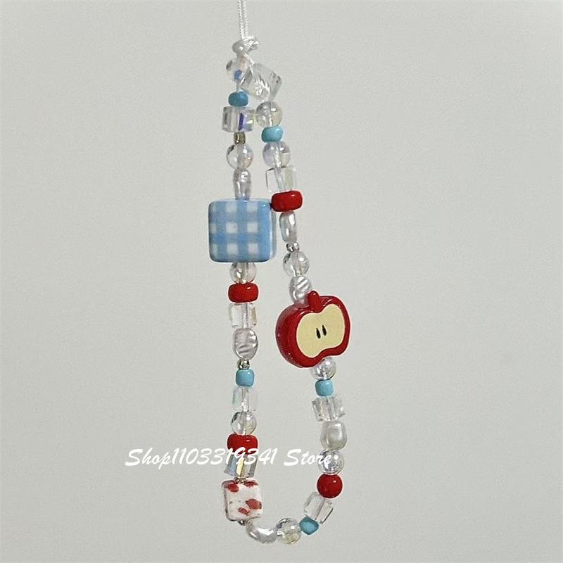 

Korean Cute Apple Pearl Beaded Phone Charms Chain For iPhone 16 15 Accessories Phone Strap Anti-Lost Lanyard Hanging Rope Girl