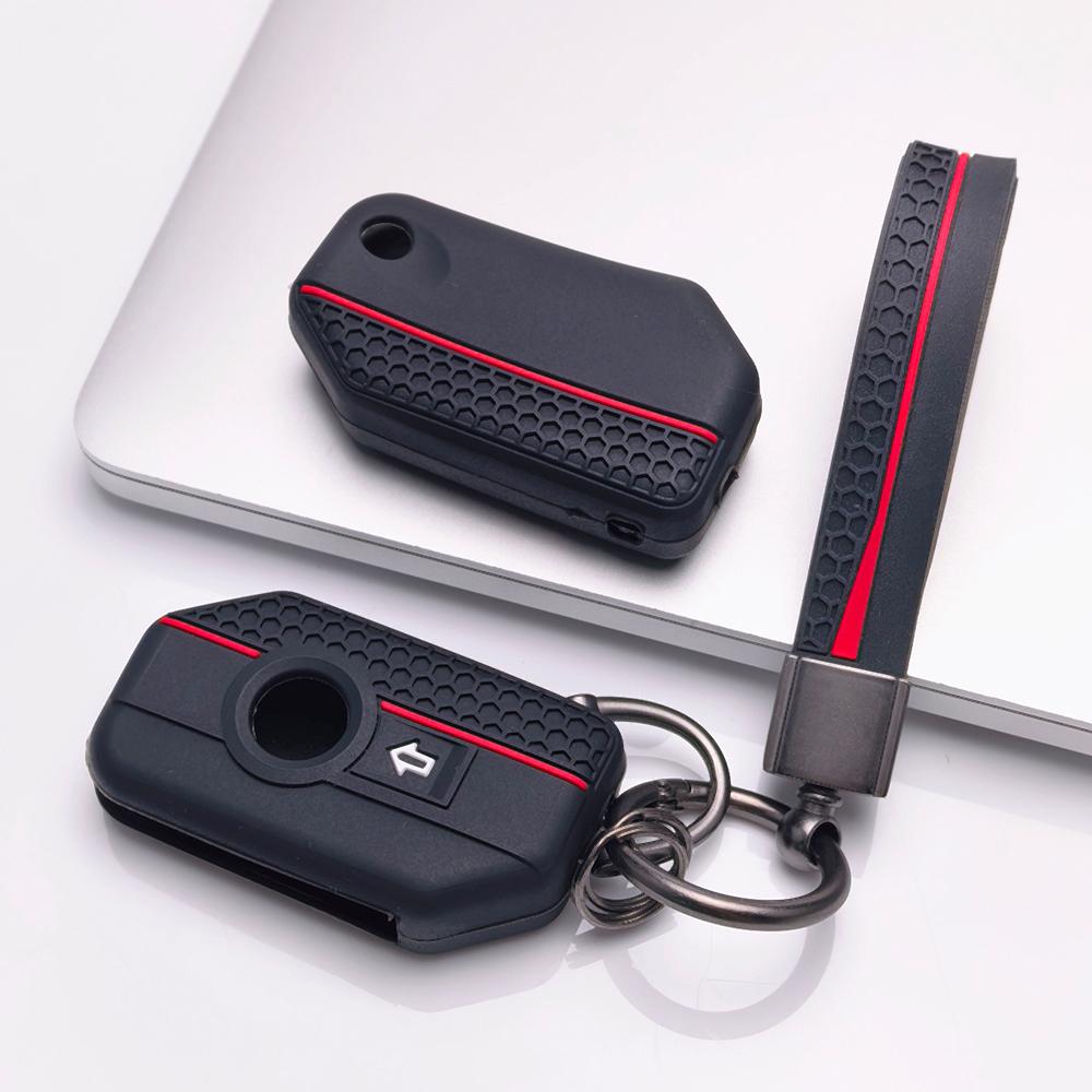 Silicone Key Cover with Keychain for BMW Motorcycle 2 Button Smart Key, Fits BMW R1200GS R1250GS F750GS F850GS K1600GT, Shockproof Key Fob Holder