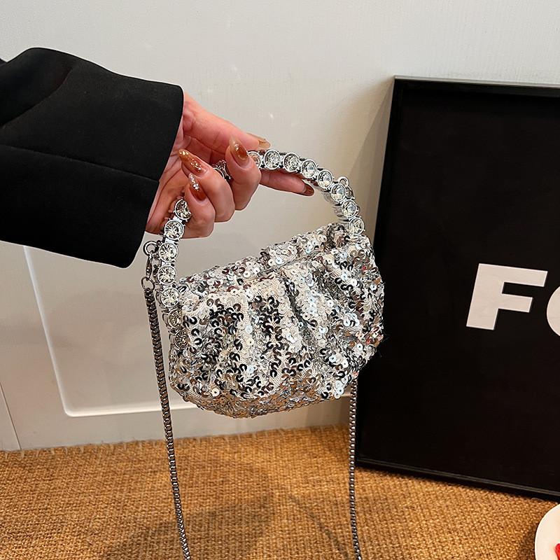 Glamorous Sequin Chain Bucket Bag Women's Urban Minimalist Shoulder Bag