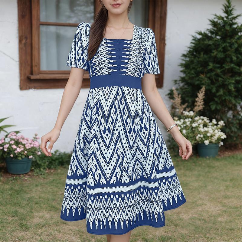 ZANZEA Women Summer Square Collar Casual Short Sleeve Print Dress