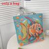 Cartoon Canvas Tote Bag Large Capacity Embroidered Floral For Casual Travel