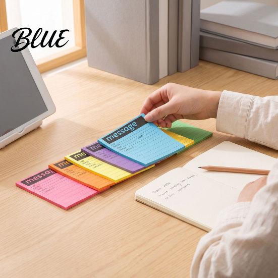 Student Class Notepads Fluorescent Horizontal Line Sticky Notepad Strong Adhesive Removable Memo Portable Journal Labels Pad Multi-color Lined Paper