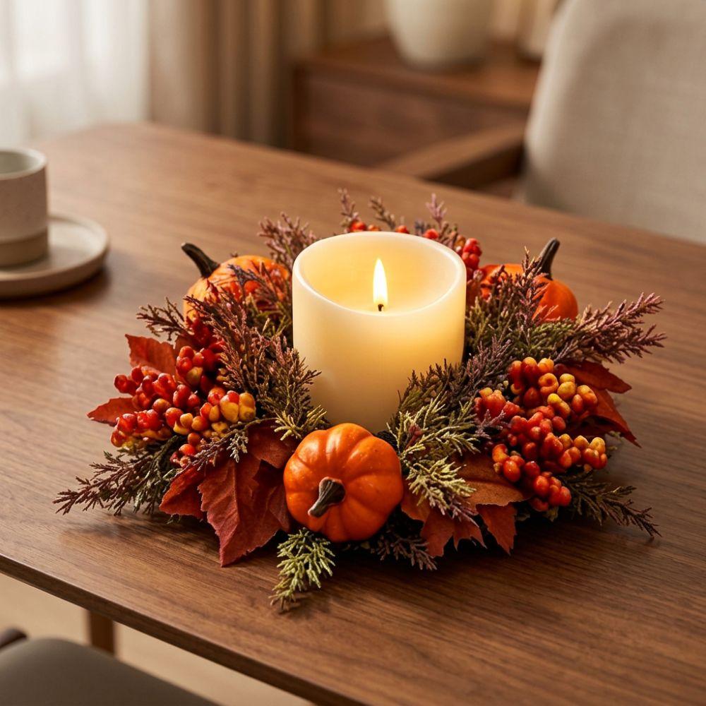 Fade Resistant Autumn Pumpkin Candle Holder Long Lasting Fall Harvest Wreath Door Decor