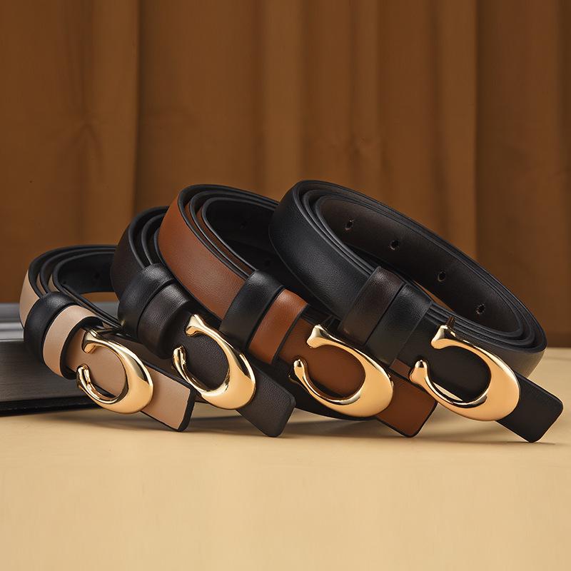 Women's Korean Retro Thin Leather Belt with C Buckle - Fashionable and Versatile for Jeans and Pants