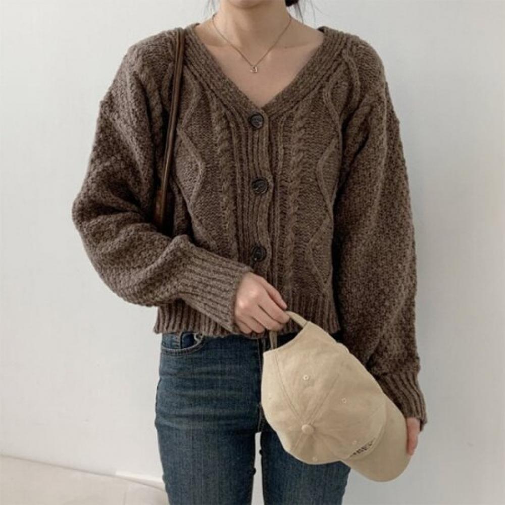New ArriVals Open Run Fisher Cardigan V Neck Classic Cable Knit Crop
