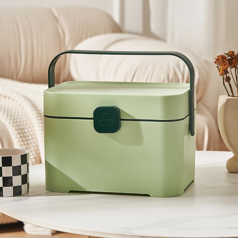 

Medicine Box, Household Sundries Storage Box, Hand-held Double-layer Medicine Organization Box with Lock, Medicine Storage Box Mint green