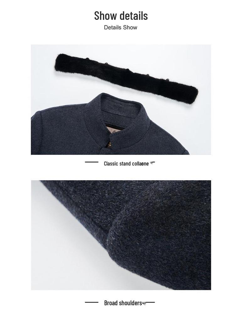 Men's Winter Wool Coat with Mink Fur Collar and Down Liner