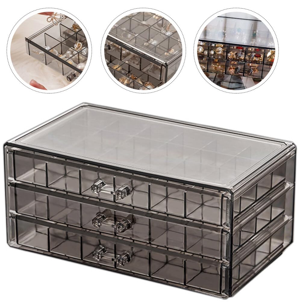 Multi-Compartment Jewelry Storage Box, Acrylic Transparent Earrings Drawer Box With Three-Layer 72-Grid High-Capacity Portable