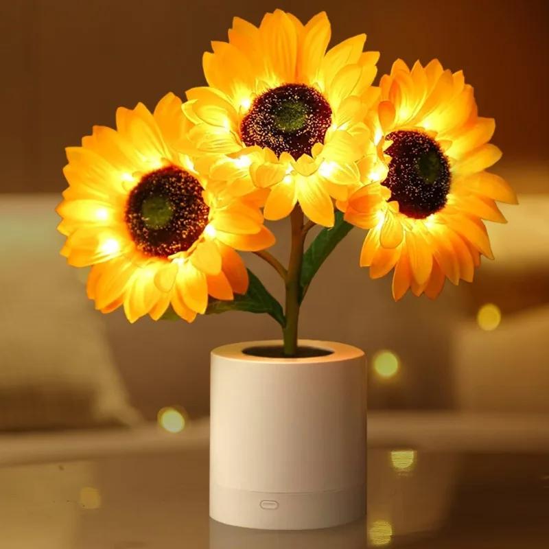 USB Rechargeable Sunflower LED Night Light Room Bedroom Bedhead Decorative Atmosphere Light Birthday Gift Table Light