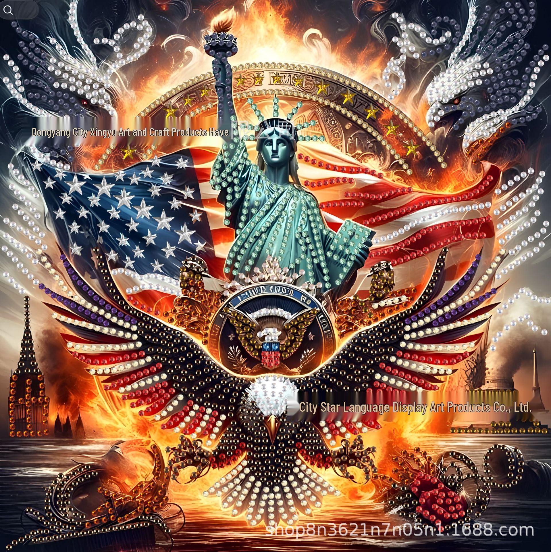 5D Statue of Liberty & American Flag Rhinestone Painting Kit