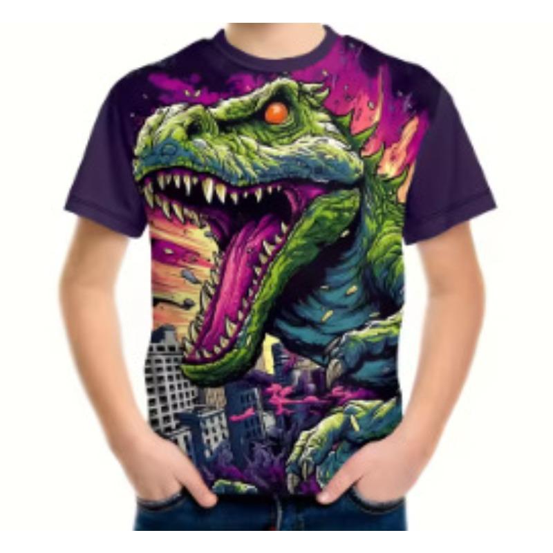 Summer Round Neck Cartoon Animal Pattern 3D Printed Top Fashionable Casual Short Sleeved Children's Boy T-shirts