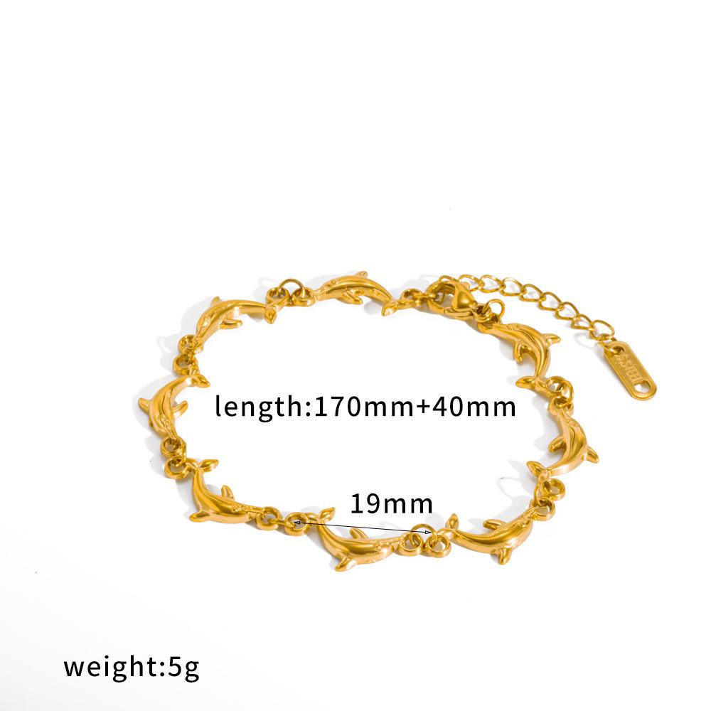 Trendy 18K Gold Plated Zircon-encrusted Design Dolphin Bracelet Stainless Steel Stacked Geometric Chain Bracelet Jewelry