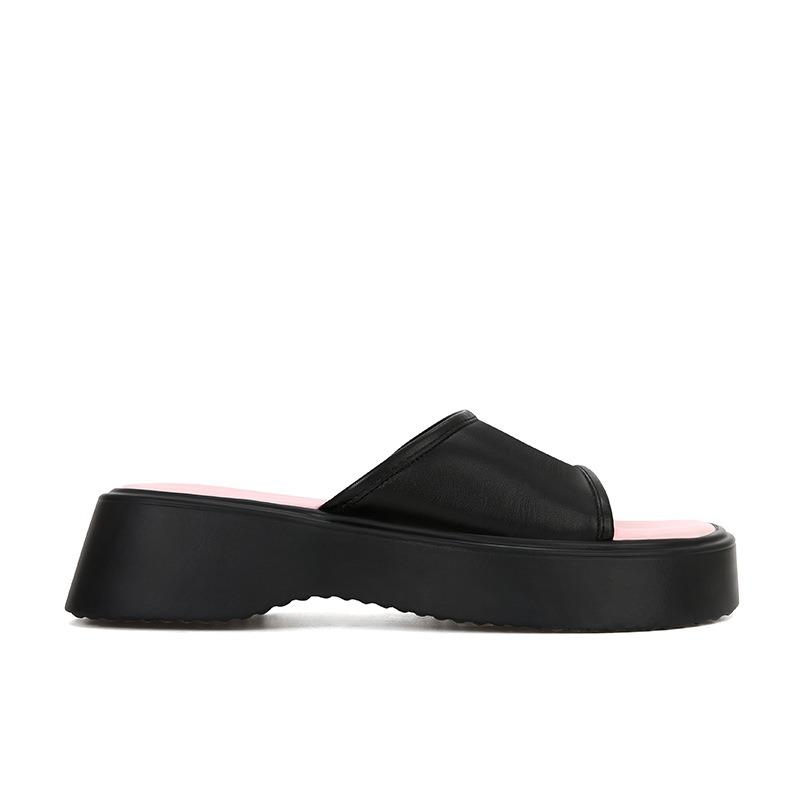 Sheepskin genuine leather one-character casual thick-soled heightening slippers women's summer cool slippers outer wear