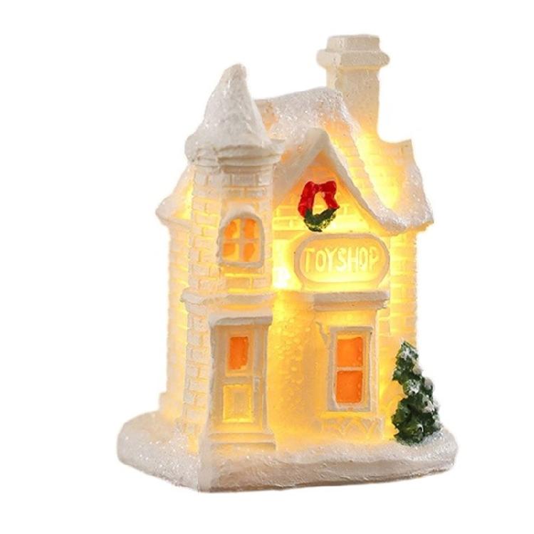 Casas de Resina em Miniatura Luz de Natal Edifício Iluminado Figura para Presente de Feriado Infantil Decoração de Festa Sazonal