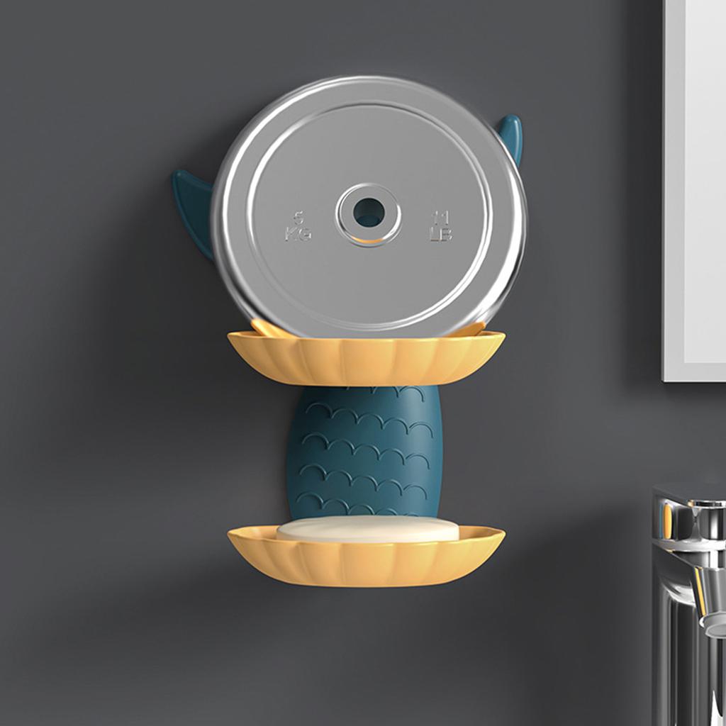 Double Layer Soap Dish Wall Mounted PP Goldfish Shaped Soap Draining Holder for Bathroom