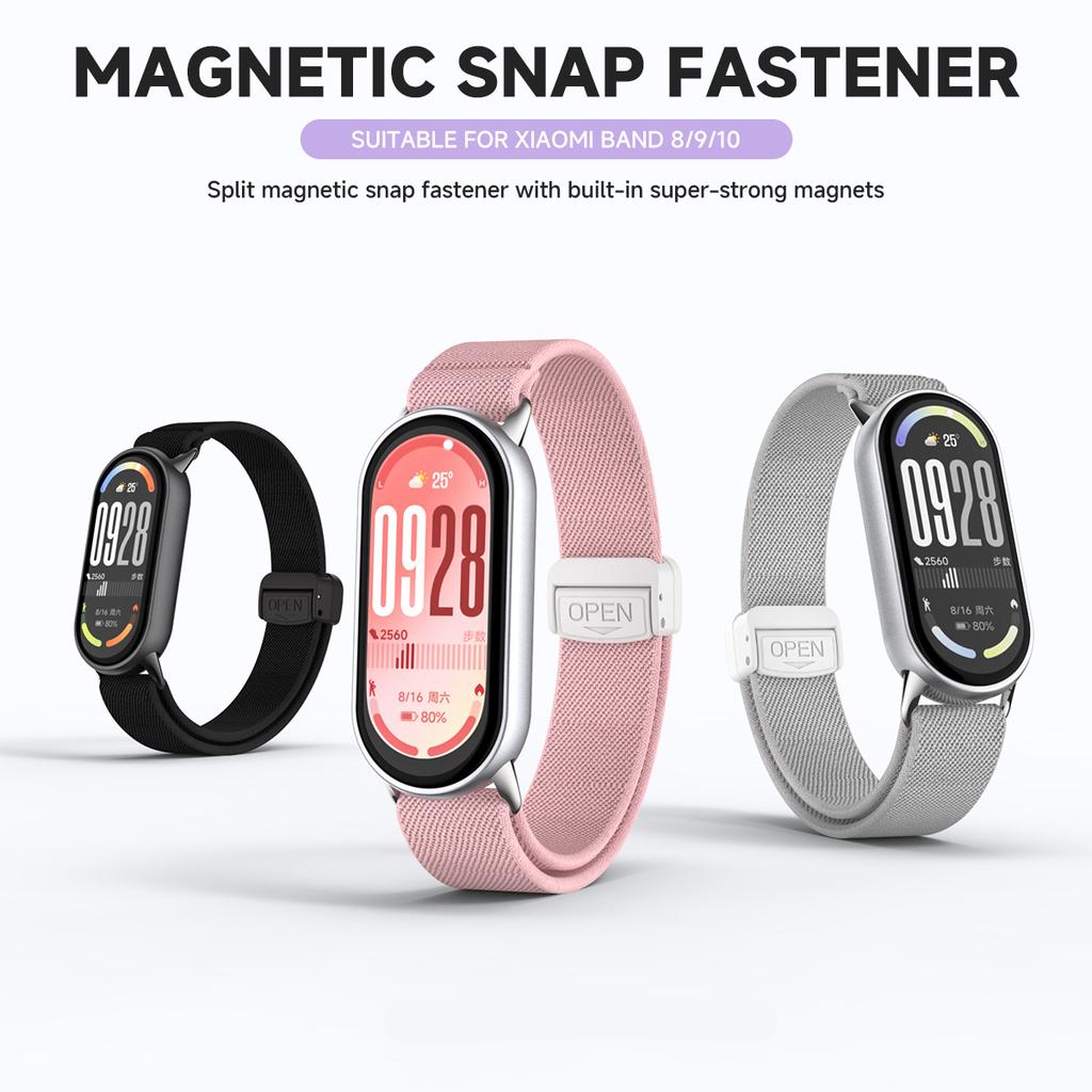 Elastic Nylon Band For Xiaomi Band 10/9/8 Magnetic Braided Sport Band For Miband 10 9 8 NFC Smartwatch Replacement Bracelet