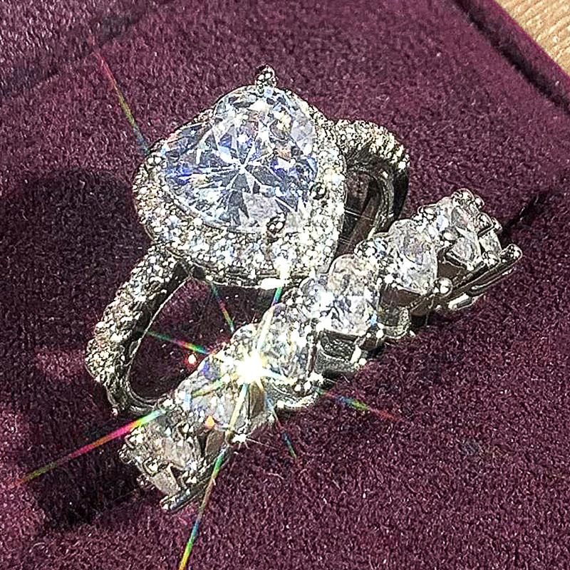 

Huitan Gorgeous Heart Cubic Zirconia Set Rings for Women Wedding Engagement Band Accessories Anniversary Gift Hot Trendy Zircon 6
