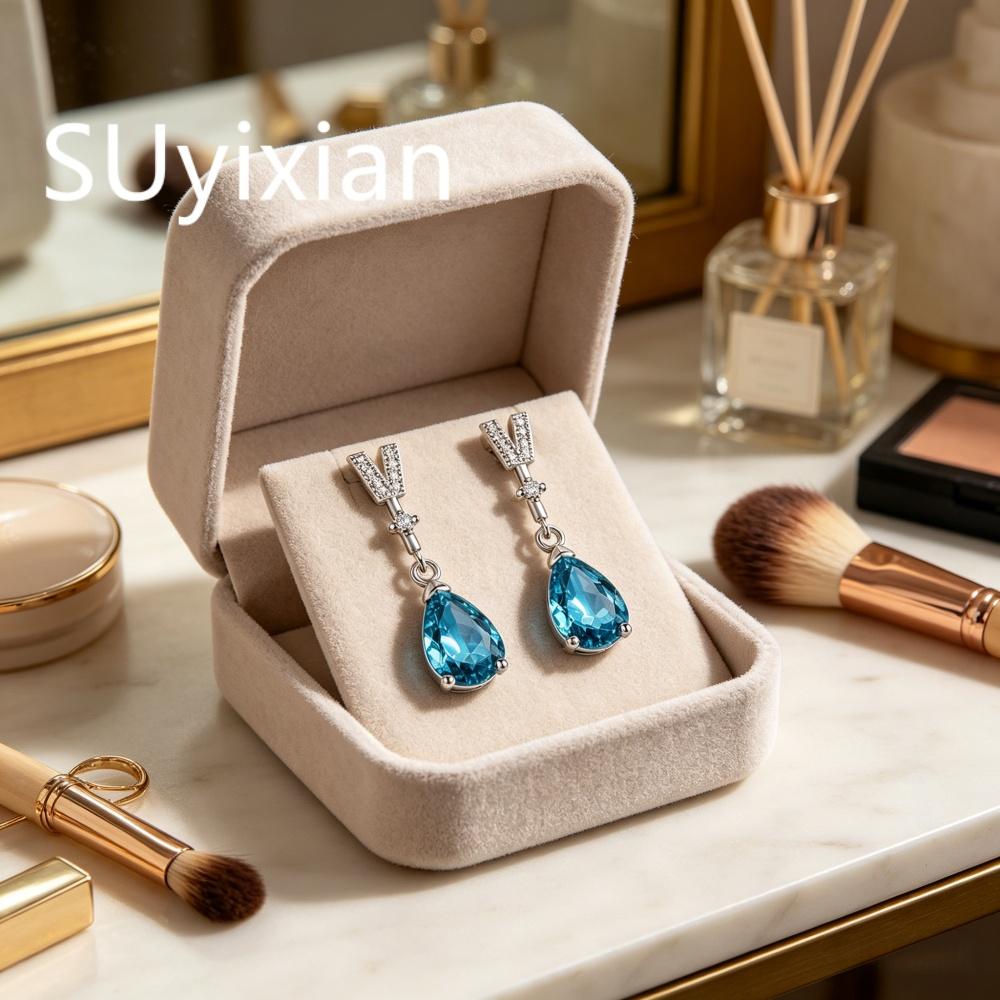 925 Sterling Silver Light Luxury Fashion Temperament V-shaped Water Drop Zircon Earrings Birthday Gift Women's Jewelry