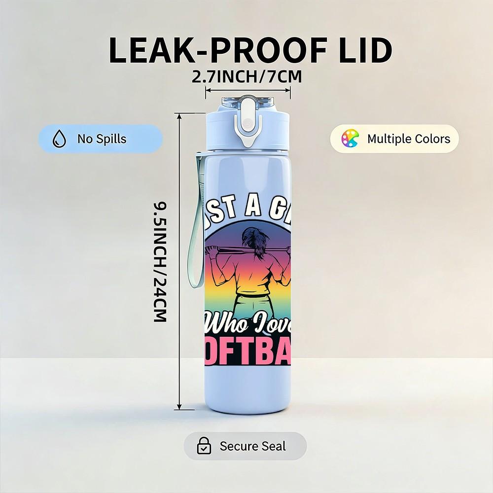 1PC Just A Mom Who Loves Softball 750ml Color Plastic Sports Water Bottle Leakproof Flip Straw Lid Suitable for Sports Office Home Use