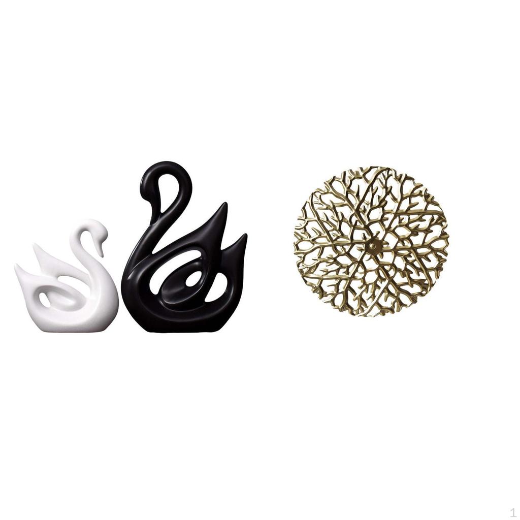Porcelain Swan Couple Figurines Sculpture And Metal Wall Art Decorations Elegant Animal Collectible