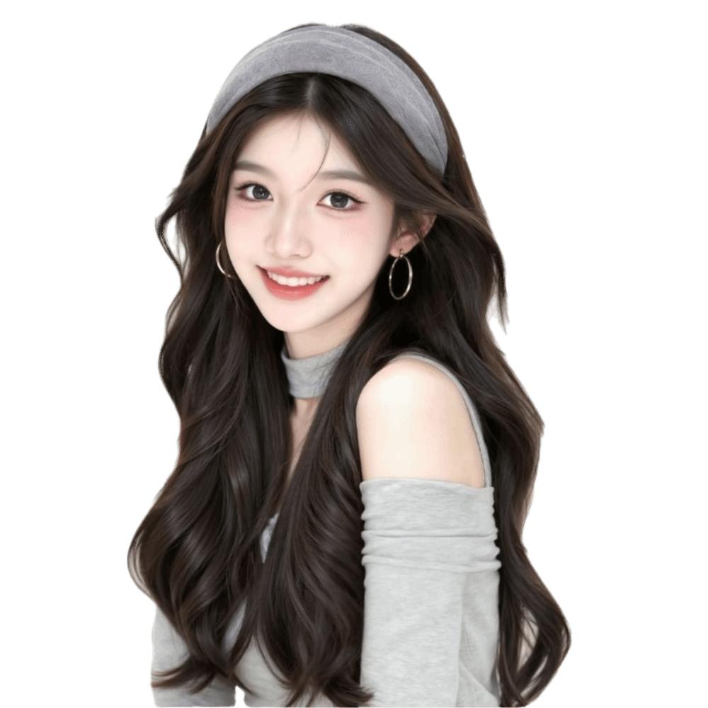 Hair Hoop Half Headband Wig Korean Style Long Wavy Curly  Hair Gray Wide Knit Headband Wig  Party