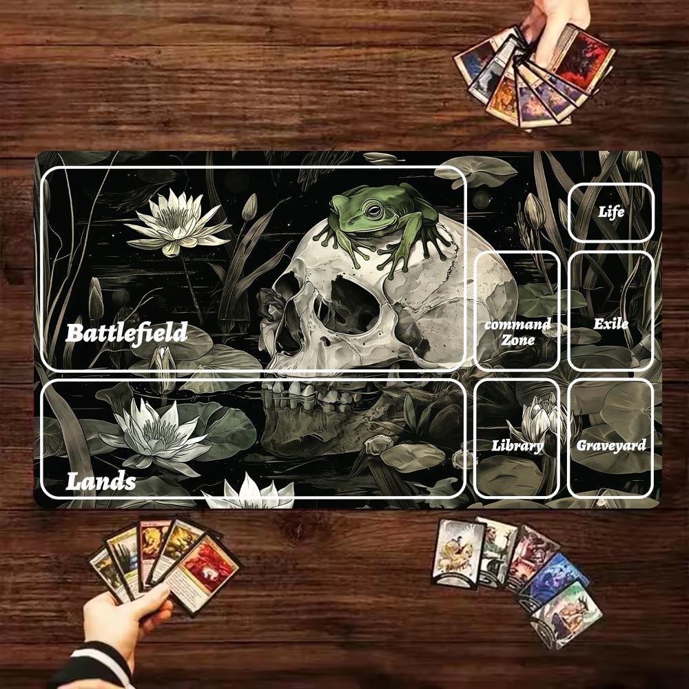 Frog Skull Lotus Pond TCG Playmat, 24"X14" Magic Play Mat PC Gamer Laptop Mousepad MTG Tabletop Accessories Trading Card Games
