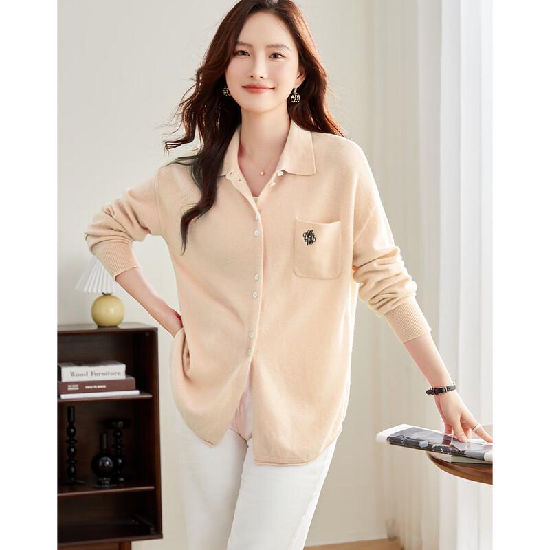 De Mana Women's 100% Wool Lapel Embroidered Cardigan Sweater