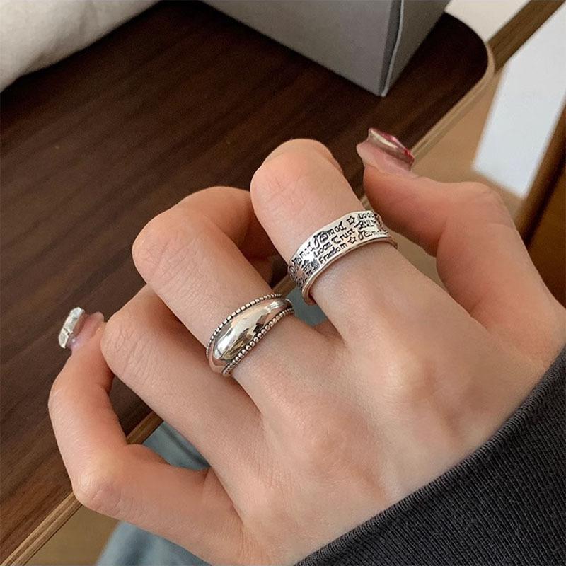 Korean Retro Distressed Letter Ring for Women, Niche Design, Adjustable Index Finger Ring