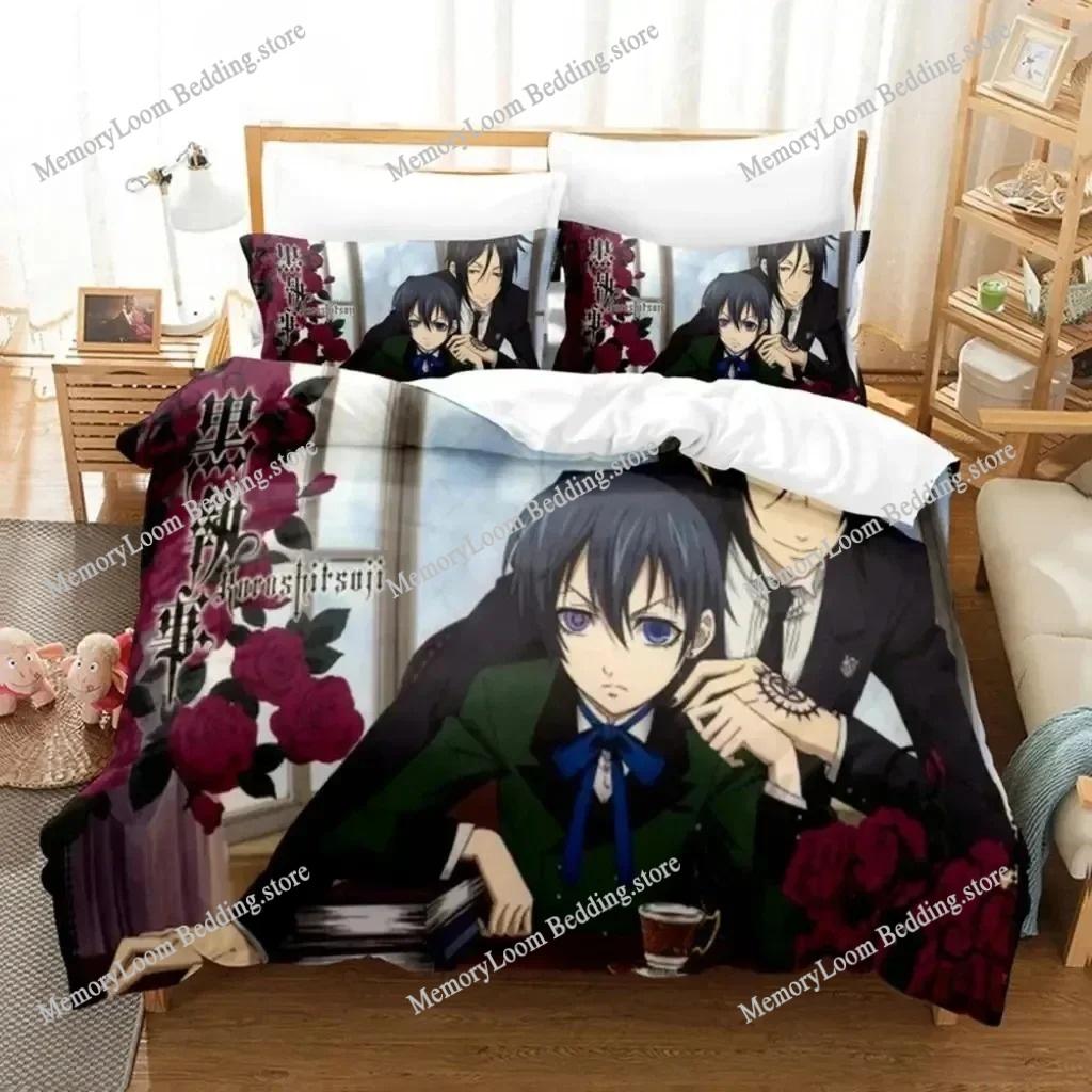 Black Butler Sebastian Cute Bedding Set Cartoon Anime Adult Kid Bedroom Soft Duvet Cover 3D Print Vibrant Kawaii Anime Cozy Set