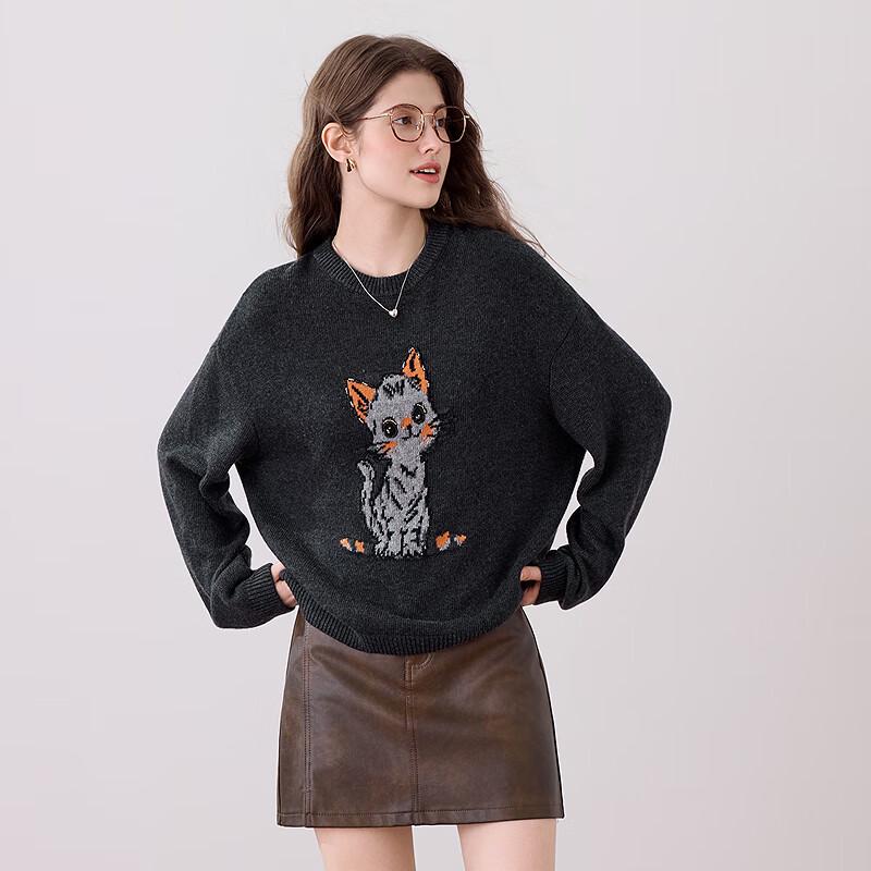 betu Women's Cute Pet Print Long Sleeve Knit Sweater