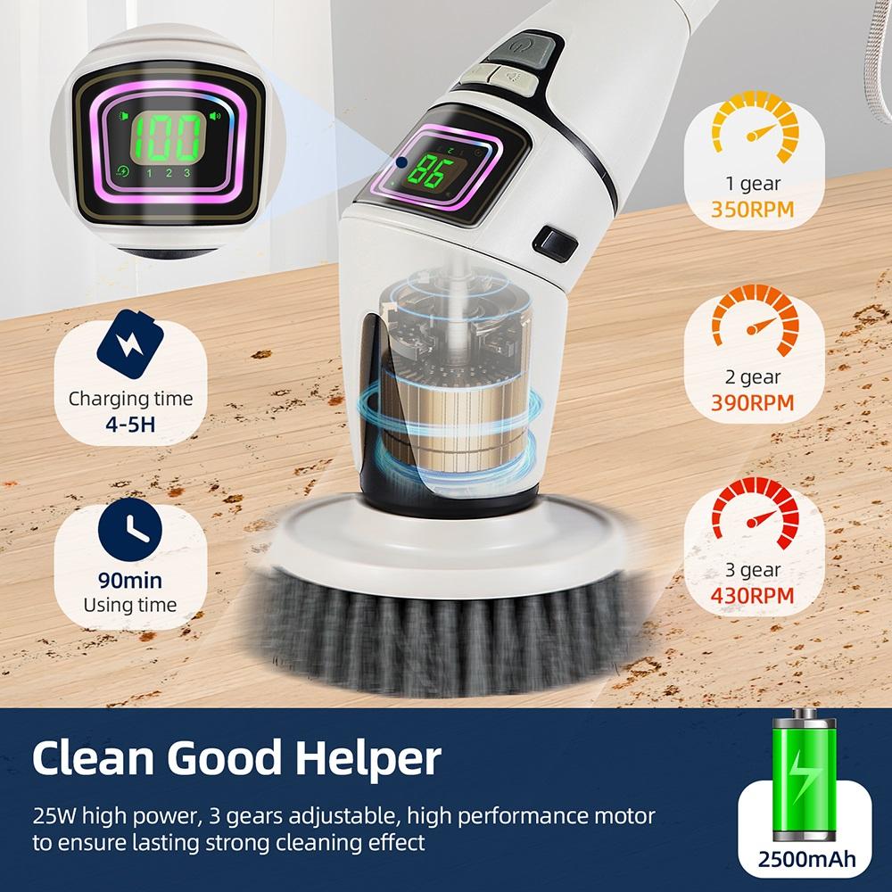 10-IN-1Multifunctional Cleaning Brush Electric Spin Scrubber Rotating Floor Windows Brush Cleaner For Bathroom Kitchen Toilet