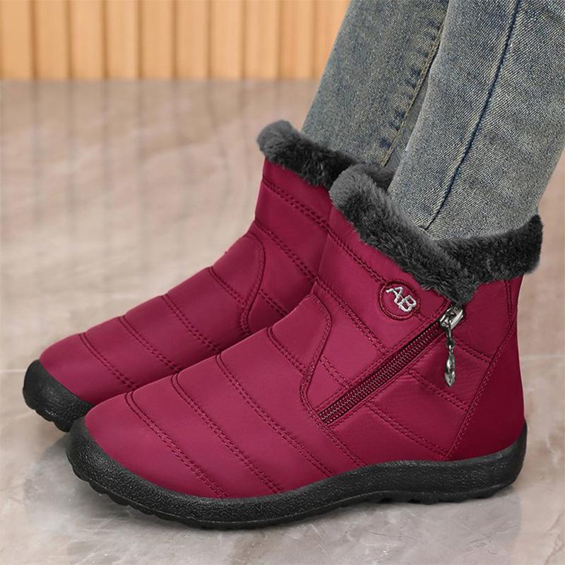 Fashion Retro Plus Size Snow Boots for Women Zipper Up Faux Fur Snow Boots Woman Winter Letter Embroidery Warm Plush Booties Ladies