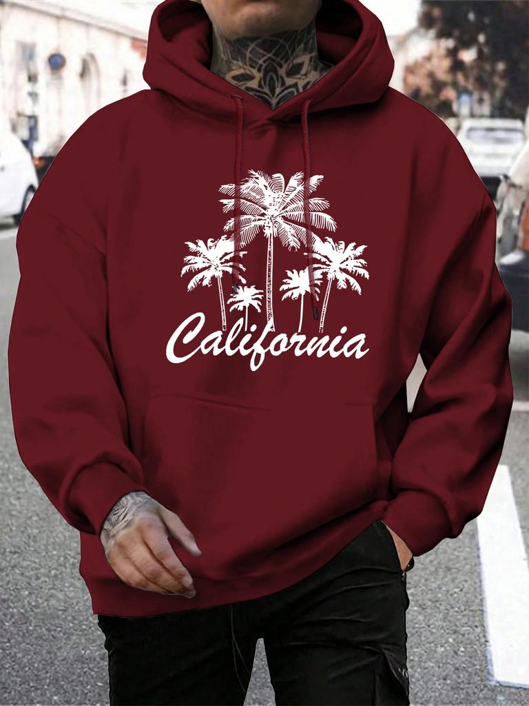 Creative California Coconut Tree Design Men Hoodies All-Match Fleece Hoody Pocket Multicolor Clothes Loose Casual Streetwear