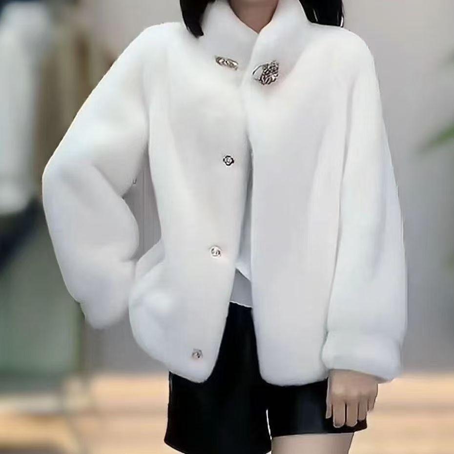 Winter New Mink-Like Coat Women Fur Jacket Thickened Stand-UP Collar Outwear Short Mink Velvet Overcoat Female Fashion Tide Tops