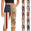 Women's High Waist Yoga Pants with Pocket Independence Day Print Slit Hem for Summer Workout