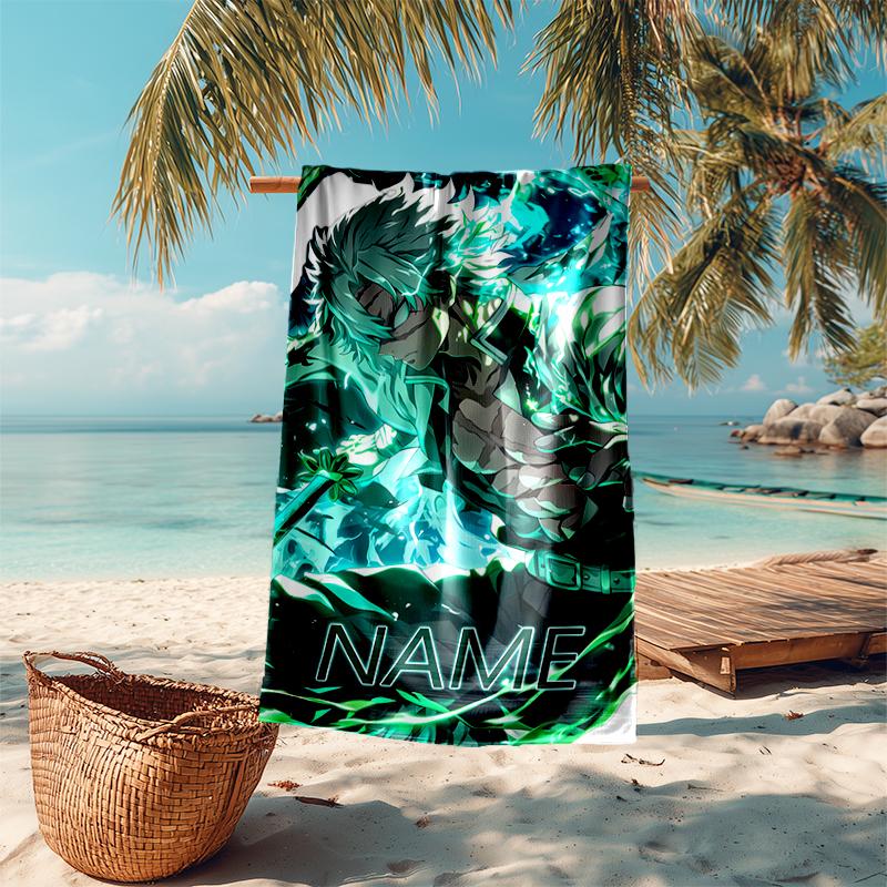 Personalized customized proof beach towel with Demon Slayer characters pattern - soft, absorbent, quick-drying, perfect swimming, camping&bathing