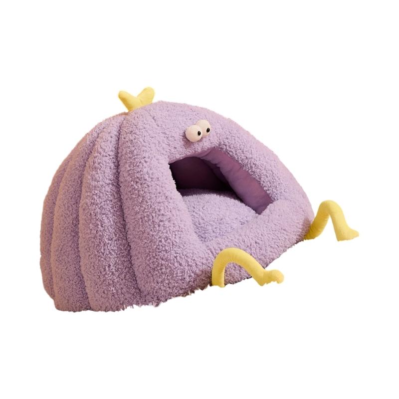 Cartoon Theme Pet Bed Warm Shelter House For Dog Cats With Semi Enclosed Design Cold Weather Pet Cave Home Decoration