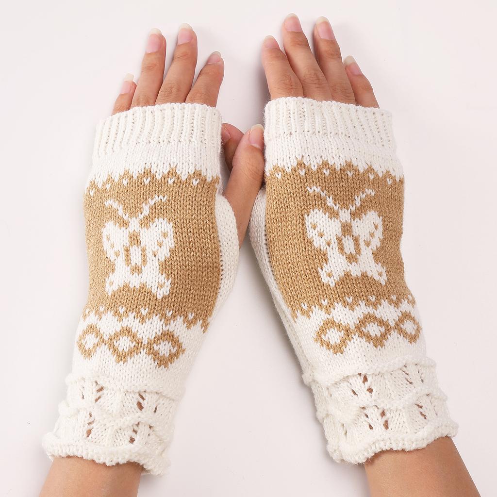 Butterfly Short Warm Gloves Cute Autumn and Winter Fashion New Style Fingerless Woolen Knitted Sleeves for Women False Sleeves