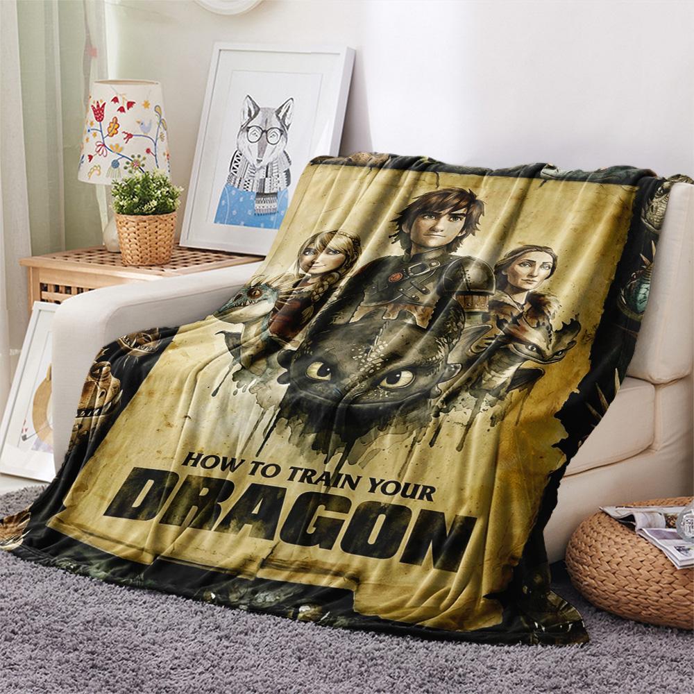 1PC How Train Dragon Patterned Flannel Blanket Suitable For All Seasons For Home Decor Warmth And Comfort Gifts Holiday Present