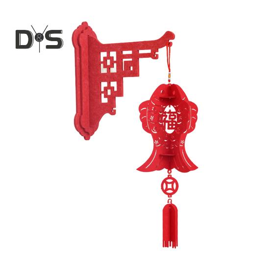 Chinese New Year DIY Lantern Kit Lucky Red Fu Wall Mount Hanging Lantern 3D Puzzle Hollow Out Spring Festival Lantern for Home Decor