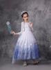 Elsa Princess Dress Long Sleeve Girls Costume Halloween Cosplay Gown with Cape Train Kids Party Dress