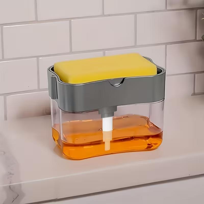 Dispenser Sapone per Cucina con Portasponge Pompa Manuale Sapone per Piatti Dispenser Sapone per Lavello in ABS Organizer da Bancale