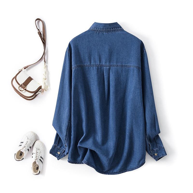 Women's Spring New Folded Wear with A Soft Denim Shirt