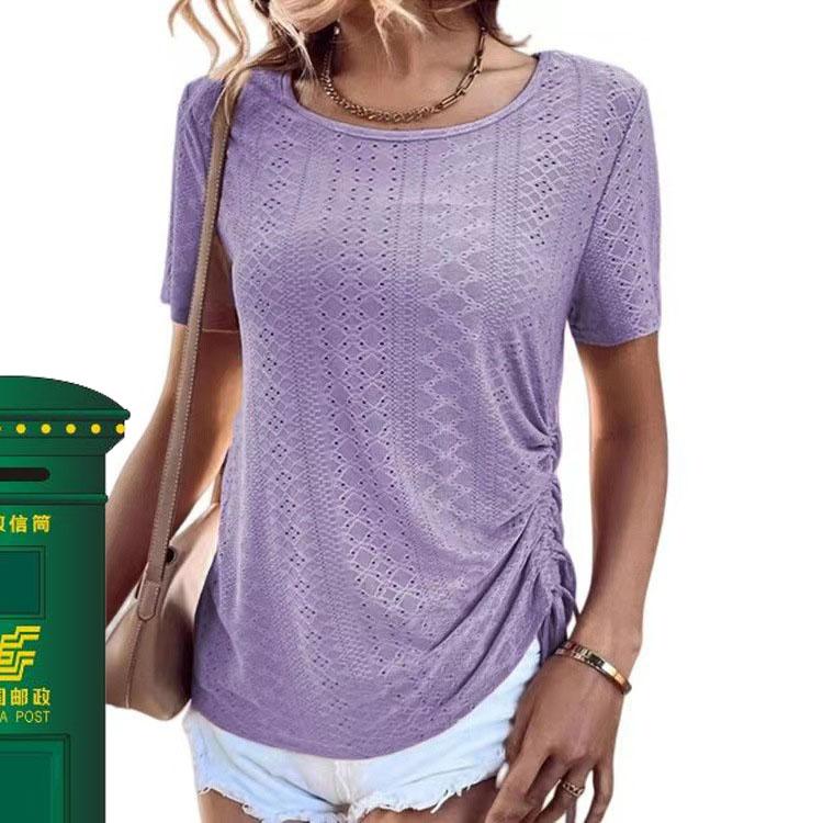 

Женская однотонная дышащая летняя повседневная футболка, блузка, топ XXXL фиолетовый