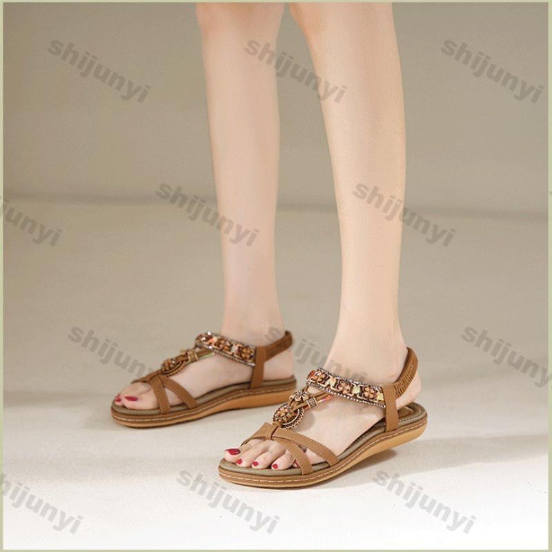 Women's Soft Sole Beach Shoes 2025 Summer New Rhinestone Sandals Lightweight Comfortable Outdoor Non Slip Casual Shoes