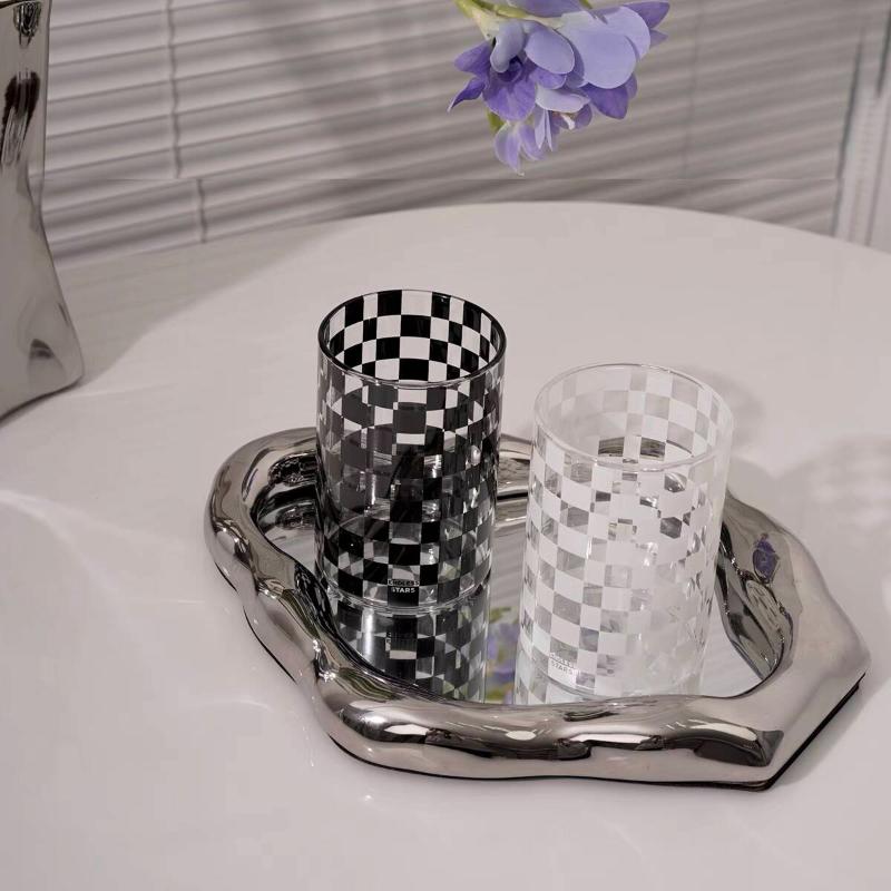 Fashion Matrix Plaid Glass Handmade Heat Resistant Glass Teacups Cups Coffee Mugs Drinkware Couple Gift Drinking Water Milk Cup